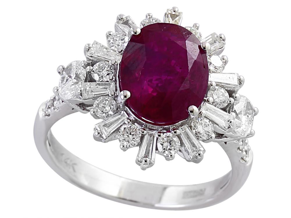EFFY 14K WHITE GOLD DIAMOND,NATURAL RUBY RING