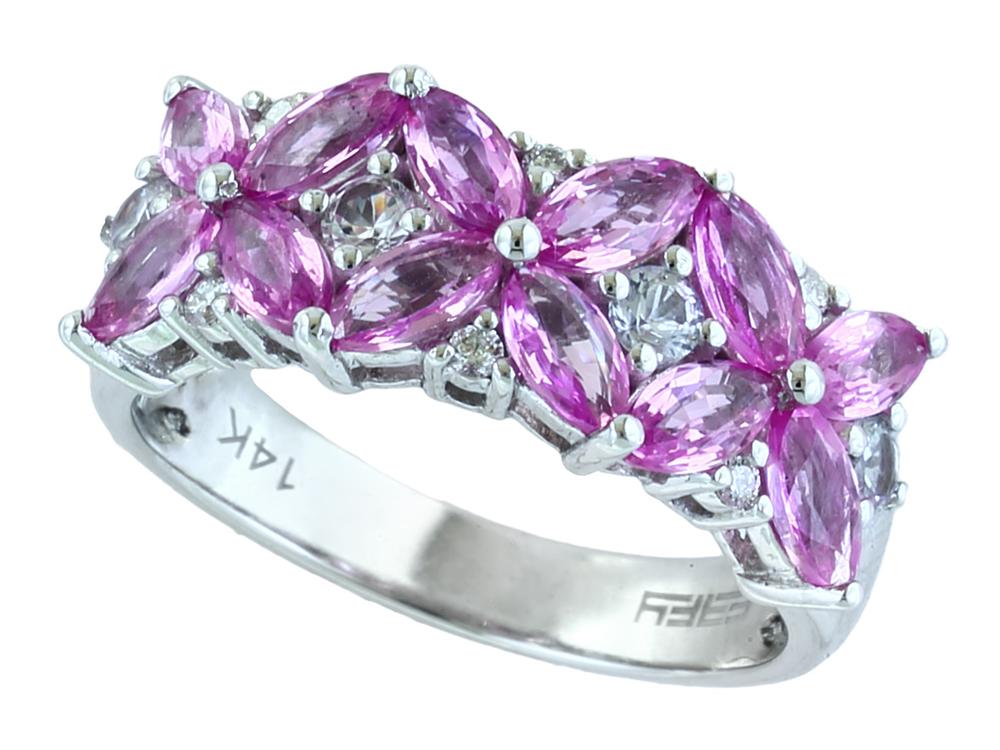 EFFY 14K WHITE GOLD DIAMOND,PINK SAPPHIRE,WHITE SAPPHIRE RING