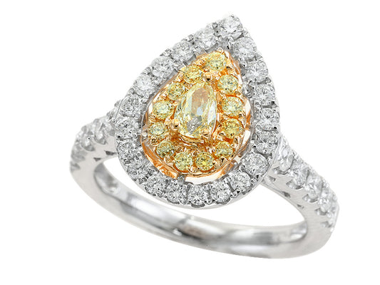 EFFY 18K WHT/YLW GLD DIAMOND,NATURAL YELLOW DIAMOND RING (WITH  PS 5X3  CENTER SIZE) SIZE 6 CENTER SIZE: PS 5X3