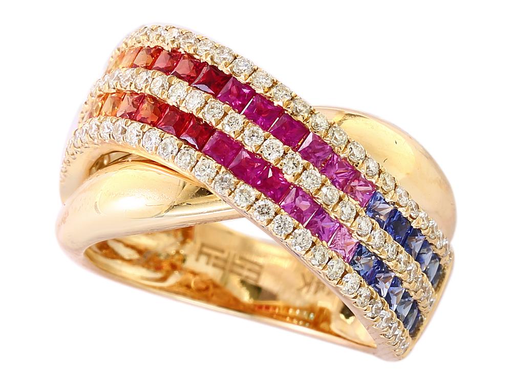 EFFY 14K WHITE GOLD DIAMOND,NATURAL CEYLON SAPPHIRE,GREEN SAPPHIRE,ORANGE SAPPHIRE,PINK SAPPHIRE RING SIZE 9