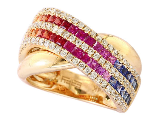 EFFY 14K WHITE GOLD DIAMOND,NATURAL CEYLON SAPPHIRE,GREEN SAPPHIRE,ORANGE SAPPHIRE,PINK SAPPHIRE RING SIZE 9