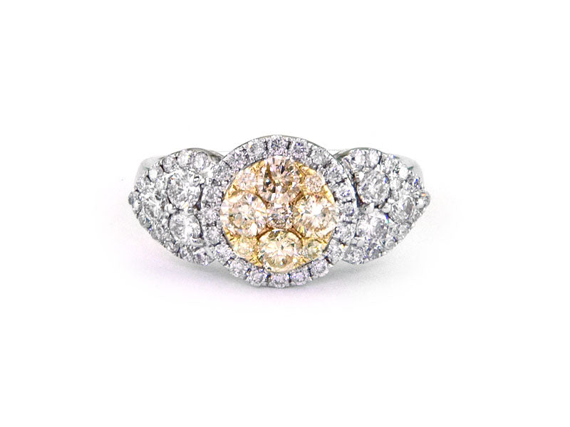 EFFY 14K WHITE and YELLOW GOLD DIAMOND,NATURAL YELLOW DIAMOND RING