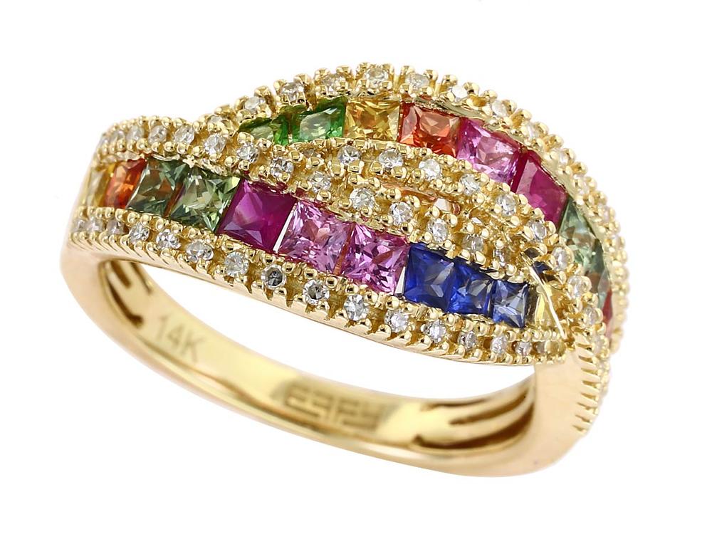 EFFY 14K YELLOW GOLD DIAMOND,NATURAL CEYLON SAPPHIRE,GREEN SAPPHIRE,ORANGE SAPPHIRE,PINK SAPPHIRE,TSAVORITE,YELLOW SAPPHIRE RING