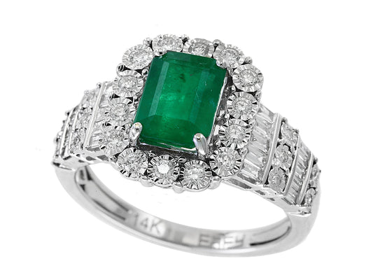 EFFY 14K WHITE GOLD DIAMOND,NATURAL EMERALD RING