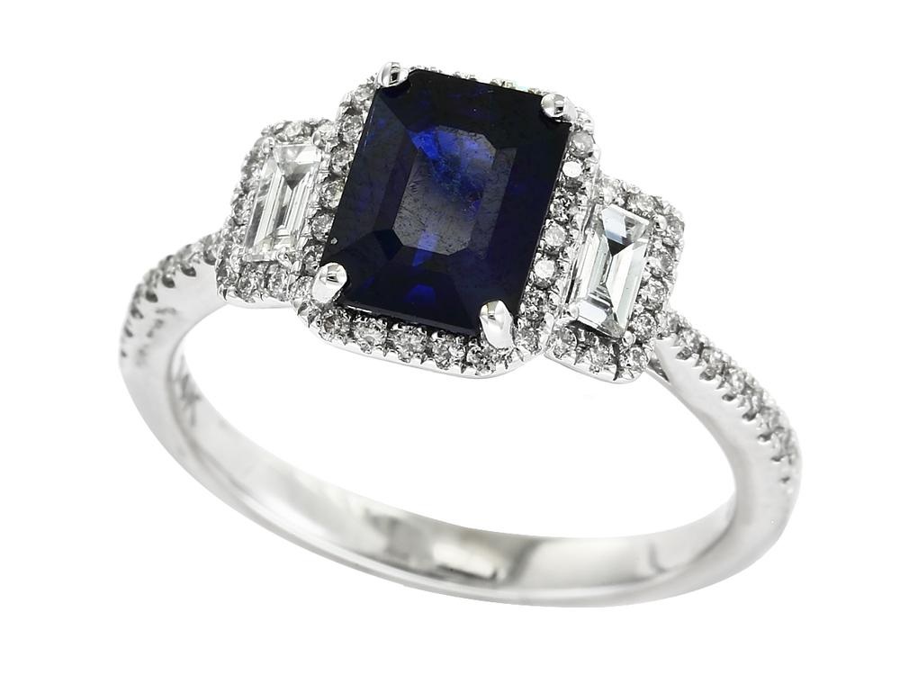 EFFY 14K WHITE GOLD DIAMOND,NATURAL SAPPHIRE RING