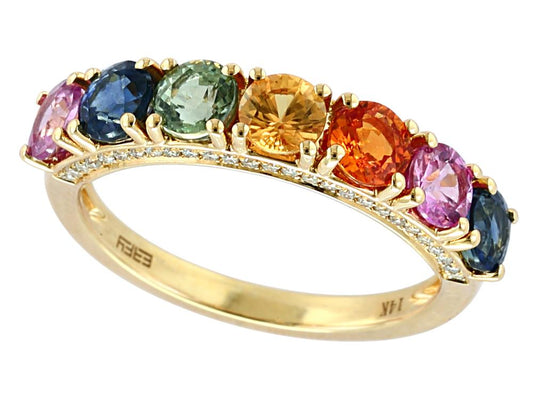 EFFY 14K YELLOW GOLD DIAMOND,GREEN SAPPHIRE,ORANGE SAPPHIRE,PINK SAPPHIRE,NATURAL SAPPHIRE,YELLOW SAPPHIRE RING