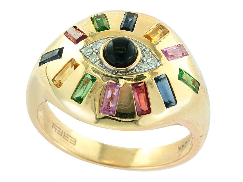 EFFY 14K YELLOW GOLD DIAMOND,ORANGE SAPPHIRE,PINK SAPPHIRE,NATURAL SAPPHIRE,TSAVORITE,YELLOW SAPPHIRE,BLACK AGATE RING