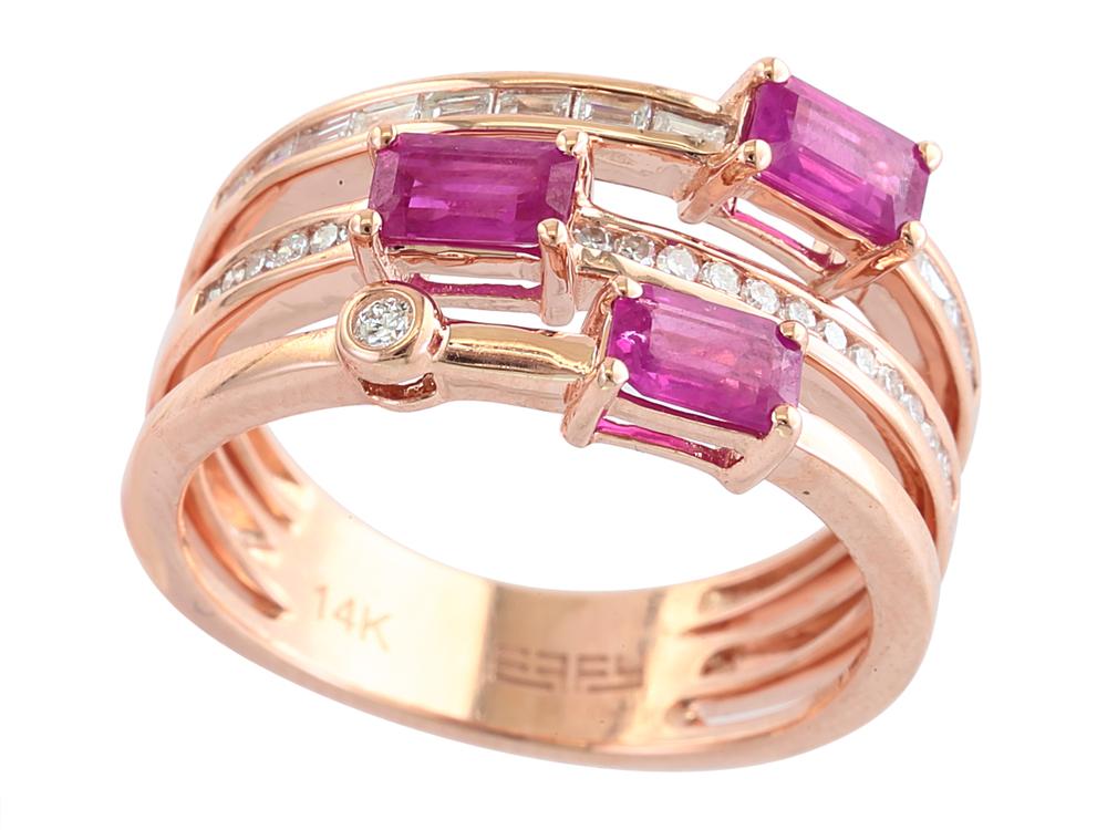 EFFY 14K ROSE GOLD DIAMOND,NATURAL RUBY RING