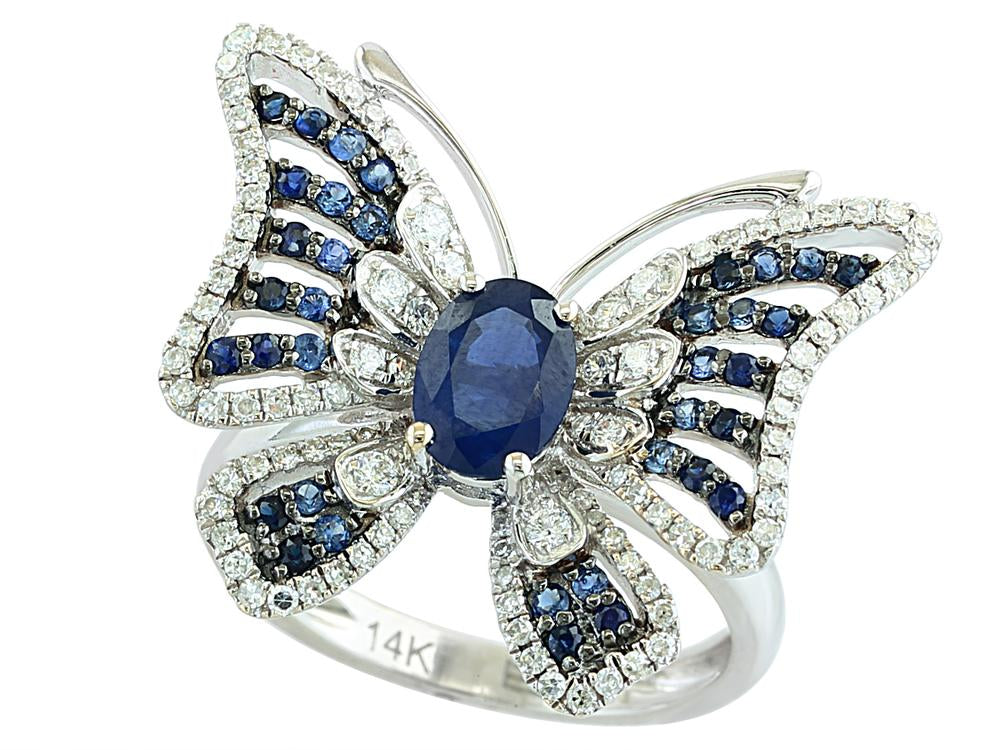 EFFY 14K WHITE GOLD DIAMOND,NATURAL SAPPHIRE RING