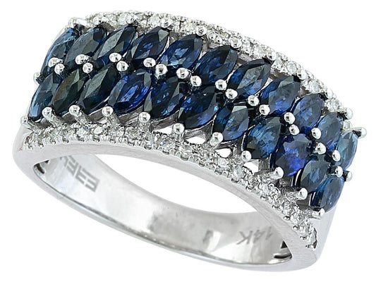 EFFY 14K WHITE GOLD DIAMOND,NATURAL SAPPHIRE RING