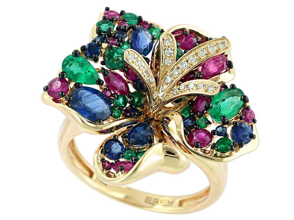EFFY 14K YELLOW GOLD DIAMOND,NATURAL EMERALD,NATURAL RUBY,NATURAL SAPPHIRE RING
