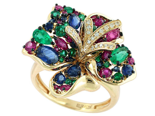 EFFY 14K YELLOW GOLD DIAMOND,NATURAL EMERALD,NATURAL RUBY,NATURAL SAPPHIRE RING