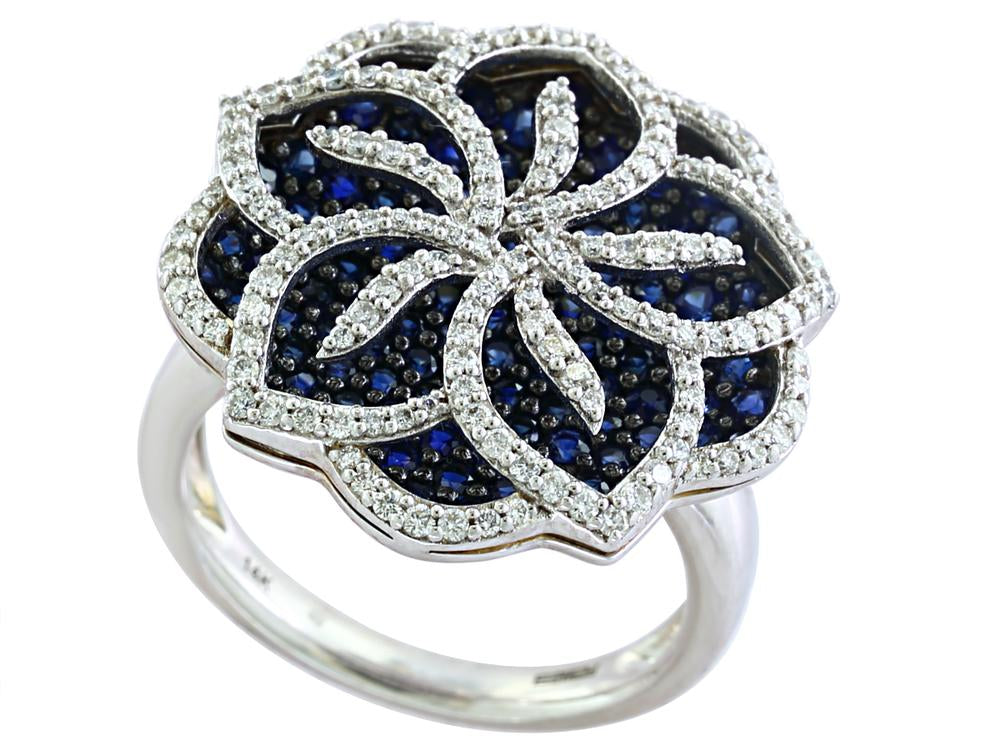 EFFY 14K WHITE GOLD DIAMOND,NATURAL SAPPHIRE RING