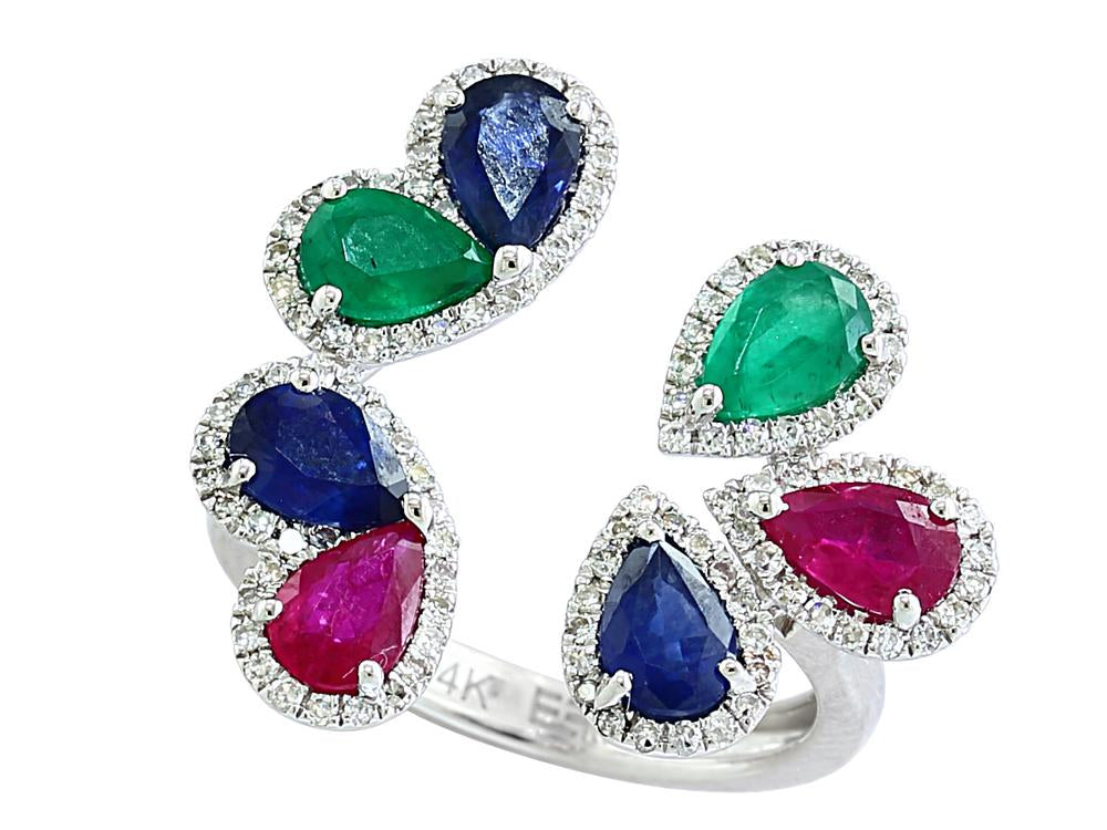EFFY 14K WHITE GOLD DIAMOND,NATURAL EMERALD,NATURAL RUBY,NATURAL SAPPHIRE RING