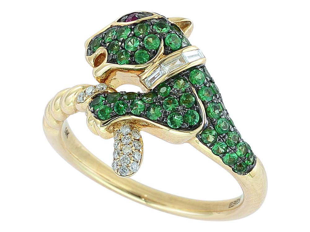 EFFY 14K YELLOW GOLD DIAMOND,NATURAL RUBY,TSAVORITE RING