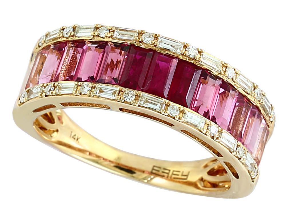 EFFY 14K YELLOW GOLD DIAMOND,NATURAL RUBY,PINK TOURMALINE RING