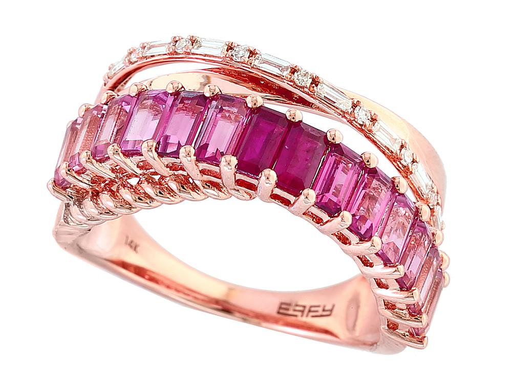 EFFY 14K ROSE GOLD DIAMOND,NATURAL RUBY,X=PINK TOURMALINE RING