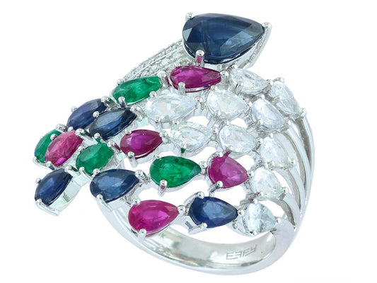 EFFY 14K WHITE GOLD DIAMOND,NATURAL EMERALD,NATURAL RUBY,NATURAL SAPPHIRE,WHITE SAPPHIRE RING