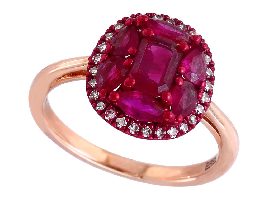 EFFY 14K ROSE GOLD DIAMOND,NATURAL RUBY RING
