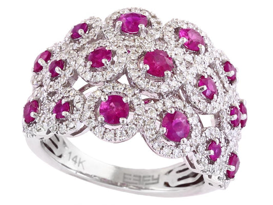 EFFY 14K WHITE GOLD DIAMOND,NATURAL RUBY RING