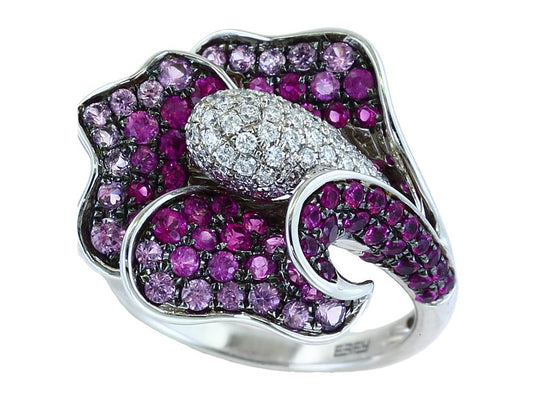 EFFY 14K WHITE GOLD DIAMOND,PINK SAPPHIRE RING