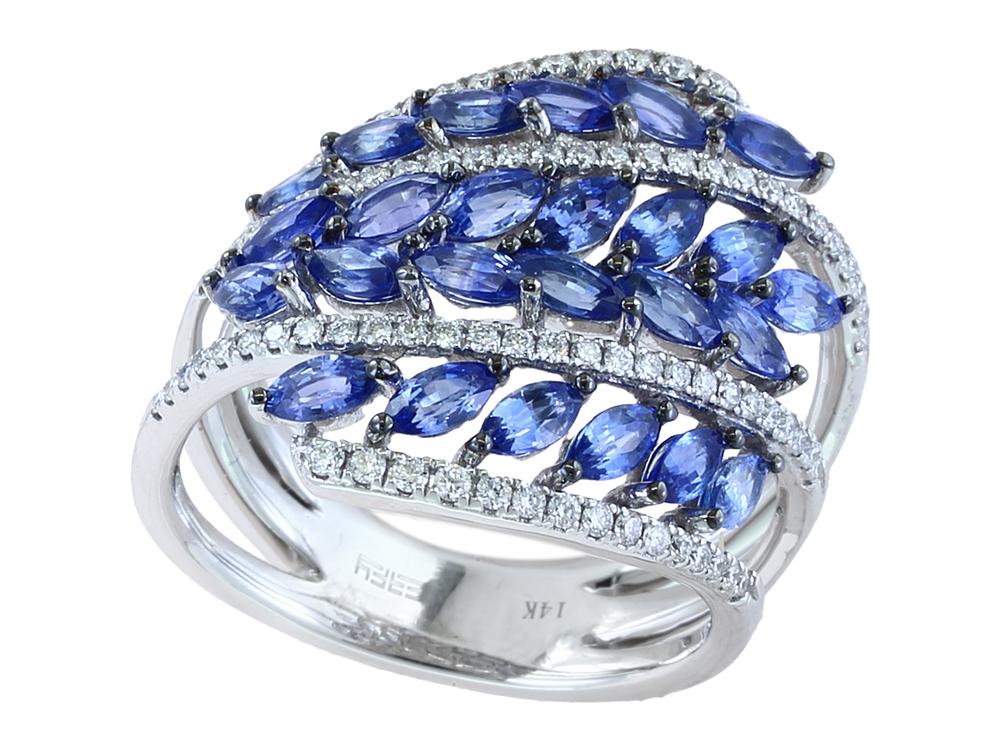 EFFY 14K WHITE GOLD DIAMOND,NATURAL SAPPHIRE RING