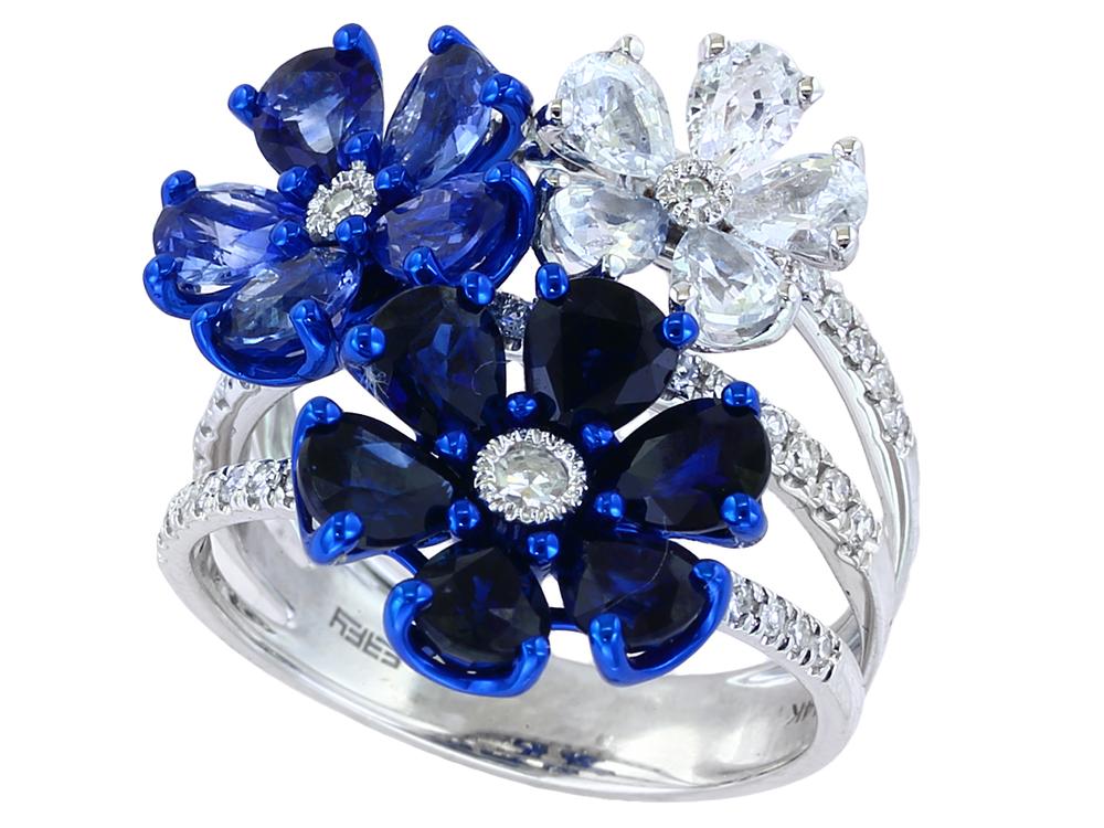 EFFY 14K WHITE GOLD DIAMOND,NATURAL SAPPHIRE,WHITE SAPPHIRE RING