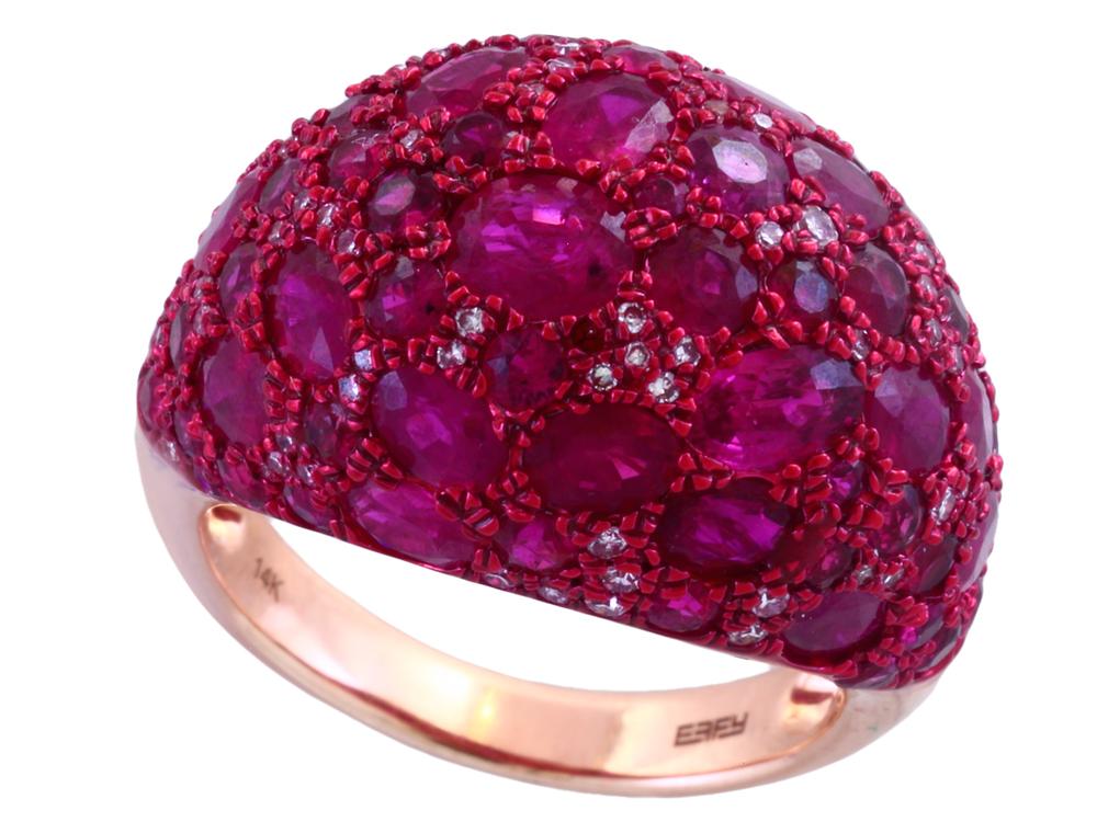 EFFY 14K ROSE GOLD DIAMOND,NATURAL RUBY RING