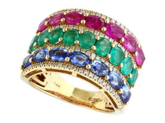 EFFY 14K YELLOW GOLD DIAMOND,NATURAL EMERALD,NATURAL RUBY,NATURAL SAPPHIRE RING