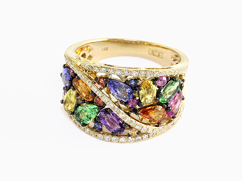 EFFY 14K YELLOW GOLD DIAMOND,NATURAL CEYLON SAPPHIRE,ORANGE SAPPHIRE,PINK SAPPHIRE,PURPLE SAPPHIRE,TSAVORITE,YELLOW SAPPHIRE RING