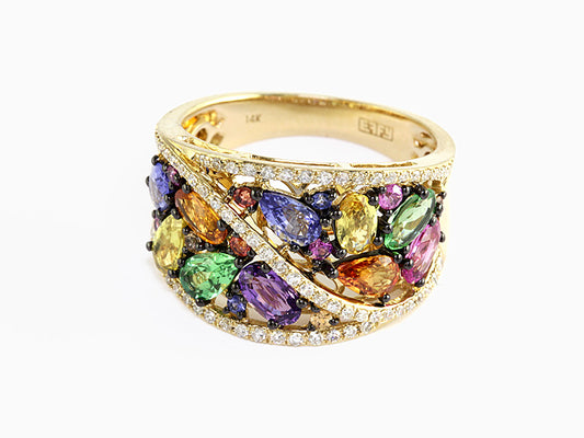 EFFY 14K YELLOW GOLD DIAMOND,NATURAL CEYLON SAPPHIRE,ORANGE SAPPHIRE,PINK SAPPHIRE,PURPLE SAPPHIRE,TSAVORITE,YELLOW SAPPHIRE RING