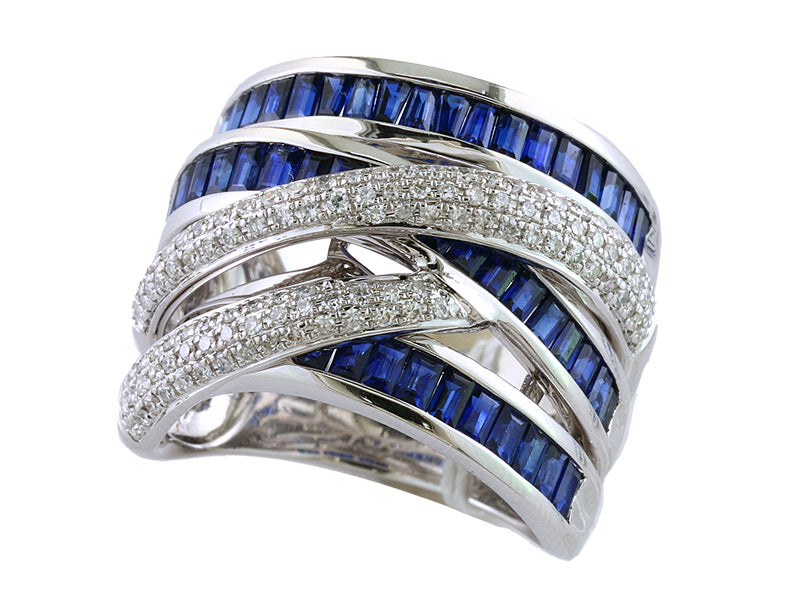 EFFY 14K WHITE GOLD DIAMOND,NATURAL SAPPHIRE RING