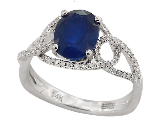 EFFY 14K WHITE GOLD DIAMOND,NATURAL SAPPHIRE RING
