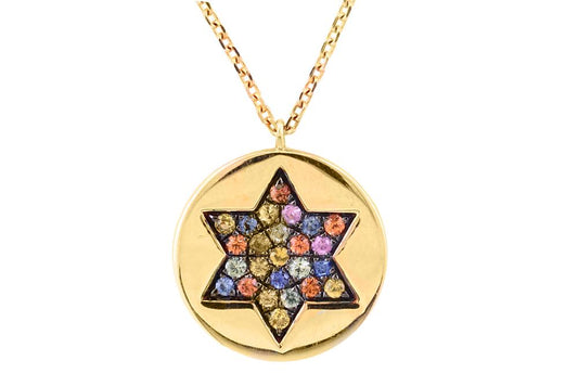 EFFY 14K YELLOW GOLD DIAMOND,GREEN SAPPHIRE,ORANGE SAPPHIRE,PINK SAPPHIRE,NATURAL SAPPHIRE,PURPLE SAPPHIRE,YELLOW SAPPHIRE NECKLACE
