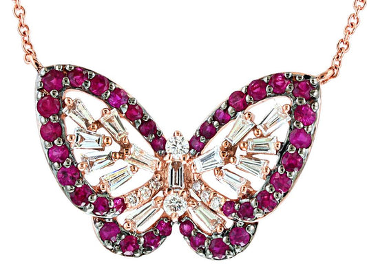 EFFY 14K ROSE GOLD DIAMOND,NATURAL RUBY NECKLACE