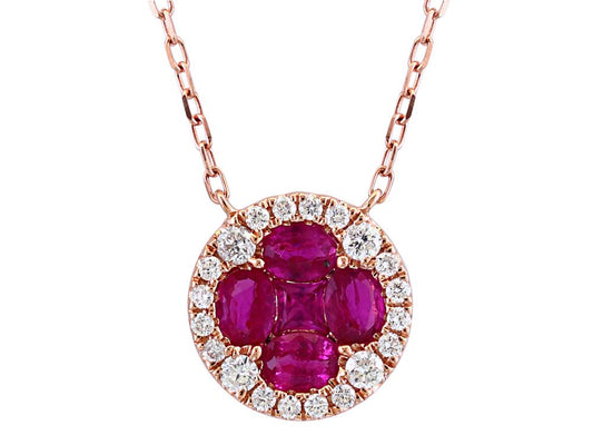 EFFY 14K ROSE GOLD DIAMOND,NATURAL RUBY NECKLACE