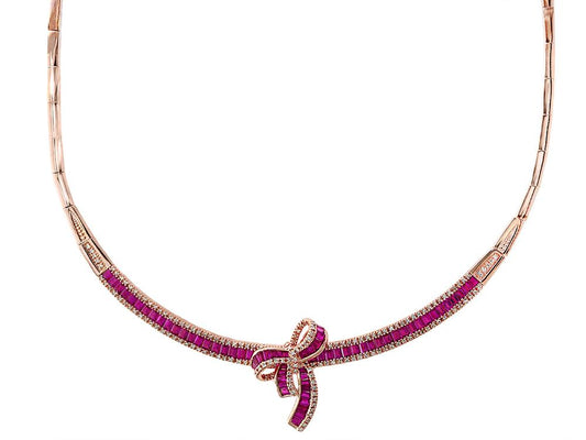 EFFY 14K ROSE GOLD DIAMOND,NATURAL RUBY NECKLACE