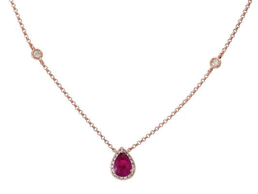 EFFY 14K ROSE GOLD DIAMOND,NATURAL RUBY NECKLACE