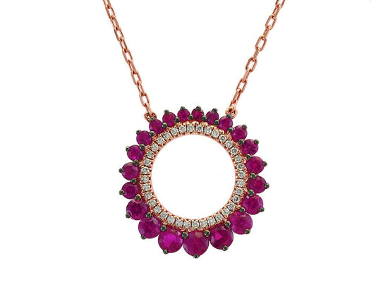 EFFY 14K ROSE GOLD DIAMOND,NATURAL RUBY NECKLACE