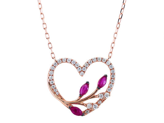 EFFY 14K ROSE GOLD DIAMOND,NATURAL RUBY NECKLACE