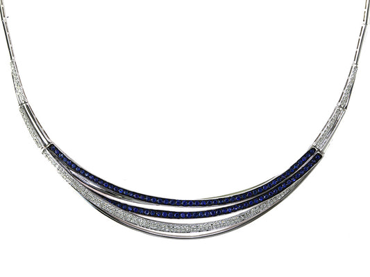 EFFY 14K WHITE GOLD DIAMOND,NATURAL SAPPHIRE NECKLACE