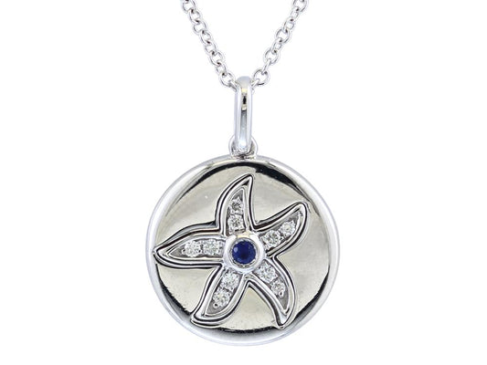 EFFY 14K WHITE GOLD DIAMOND,NATURAL SAPPHIRE PENDANT