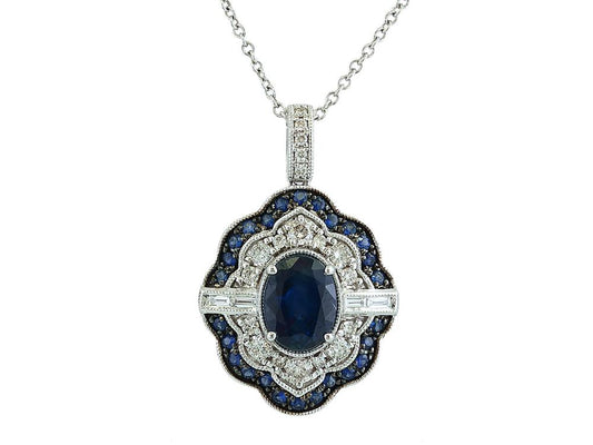 EFFY 14K WHITE GOLD DIAMOND,NATURAL SAPPHIRE PENDANT