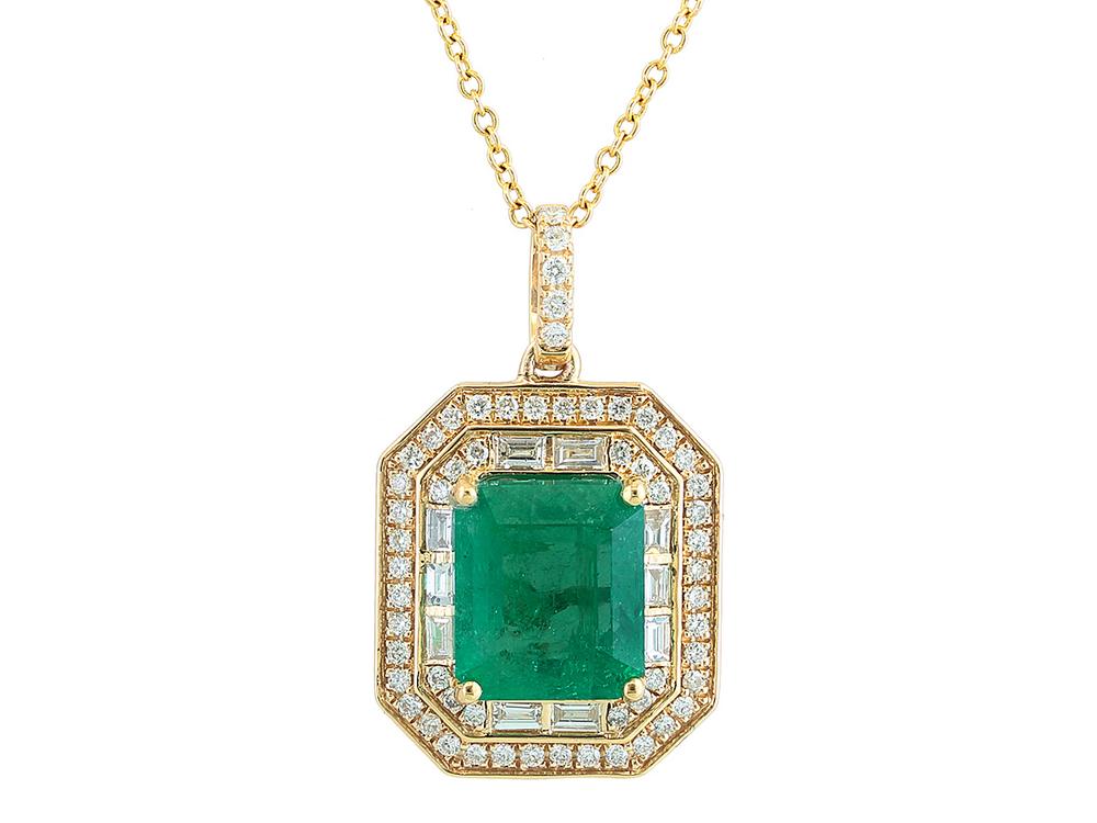EFFY 14K YELLOW GOLD DIAMOND,NATURAL EMERALD PENDANT