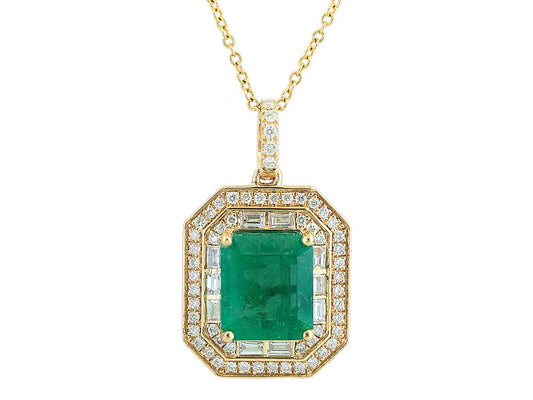 EFFY 14K YELLOW GOLD DIAMOND,NATURAL EMERALD PENDANT
