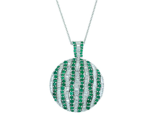EFFY 14K WHITE GOLD DIAMOND,NATURAL EMERALD PENDANT