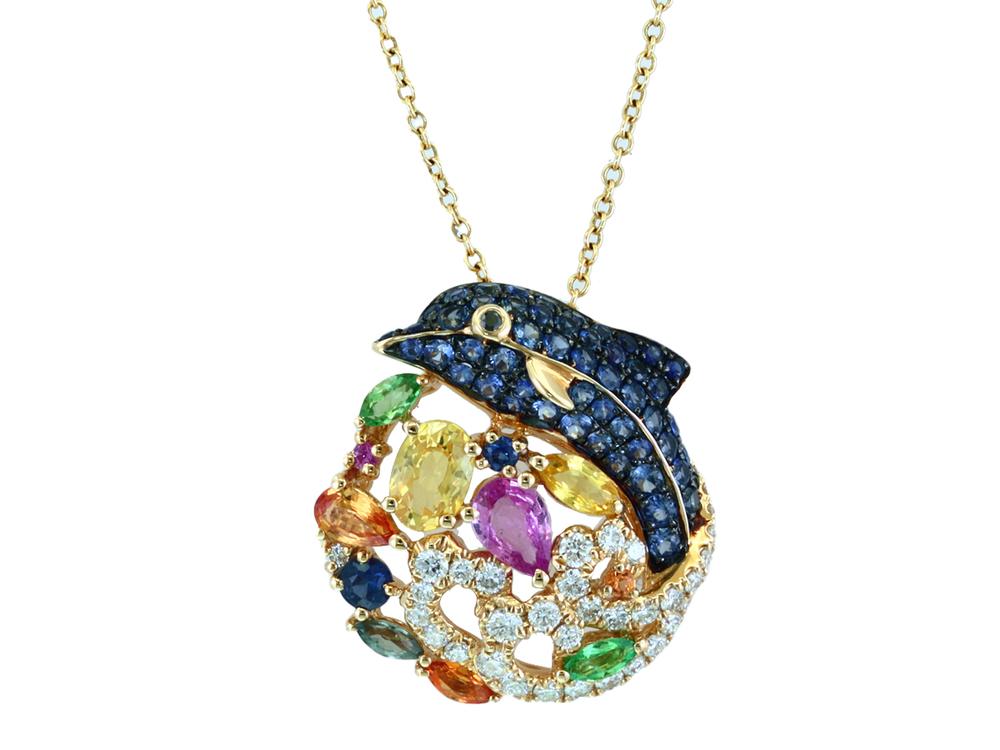 EFFY 14K YELLOW GOLD DIAMOND,BLACK DIAMOND,GREEN SAPPHIRE,ORANGE SAPPHIRE,PINK SAPPHIRE,NATURAL SAPPHIRE,TSAVORITE,YELLOW SAPPHIRE PENDANT