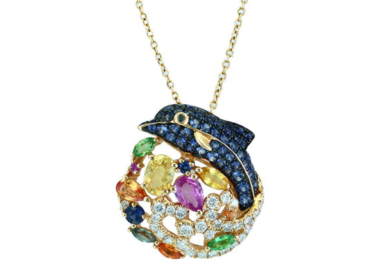 EFFY 14K YELLOW GOLD DIAMOND,BLACK DIAMOND,GREEN SAPPHIRE,ORANGE SAPPHIRE,PINK SAPPHIRE,NATURAL SAPPHIRE,TSAVORITE,YELLOW SAPPHIRE PENDANT