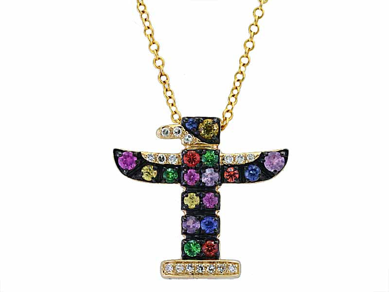 EFFY 14K YELLOW GOLD DIAMOND,NATURAL CEYLON SAPPHIRE,GREEN SAPPHIRE,ORANGE SAPPHIRE,PINK SAPPHIRE,PURPLE SAPPHIRE,YELLOW SAPPHIRE PENDANT