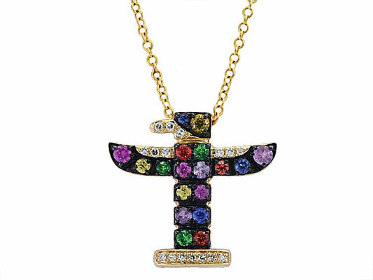 EFFY 14K YELLOW GOLD DIAMOND,NATURAL CEYLON SAPPHIRE,GREEN SAPPHIRE,ORANGE SAPPHIRE,PINK SAPPHIRE,PURPLE SAPPHIRE,YELLOW SAPPHIRE PENDANT
